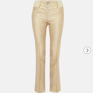 46 12/14 L Dolce & Gabbana Gold Cotton Silk Trousers Belt Loops Small Flaw Leg